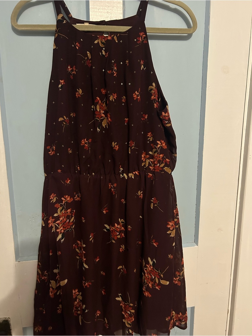 Maurices Burgundy Floral Halter Dress